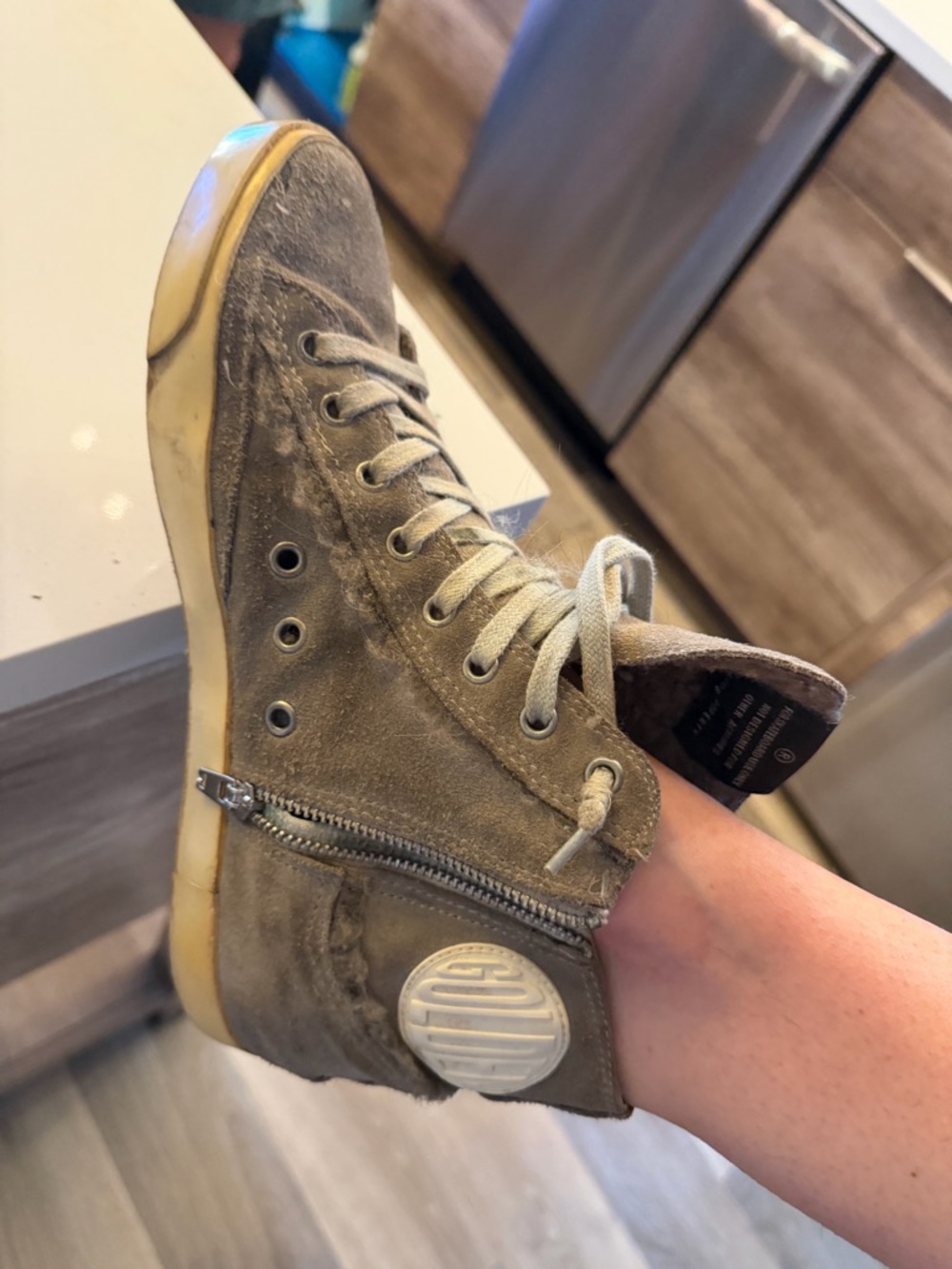 Golden Goose Olive Green Suede High-Top Sneakers with Side Zipper